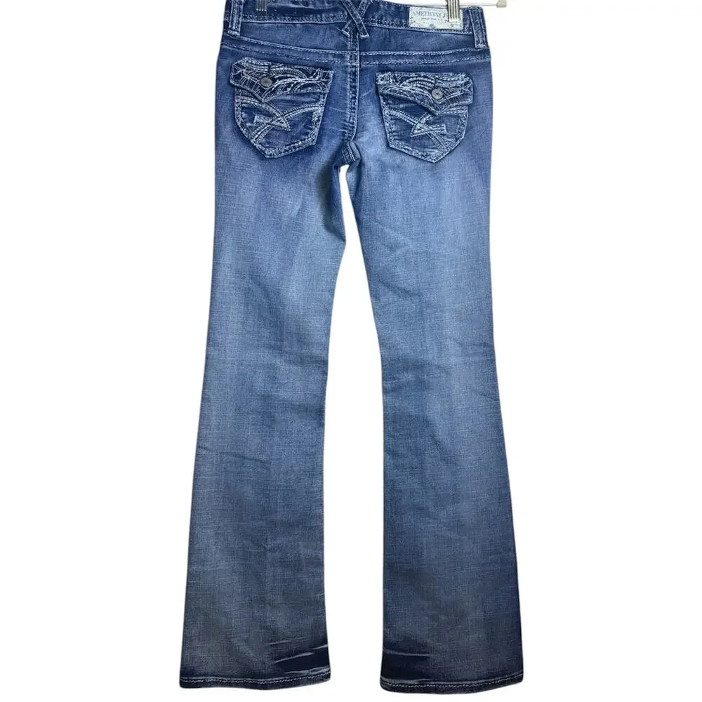 AMETHYST Y2K Style Low Rise Flare Denim Jeans w/ Stretch, Size 5 - Picture 11 of 11